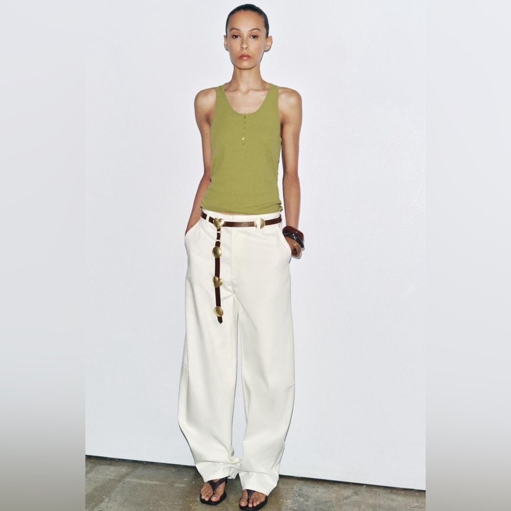 NWOT. Zara Brown leather belt with Metal plates. Size 30, 32, 34. - Picture 2 of 10